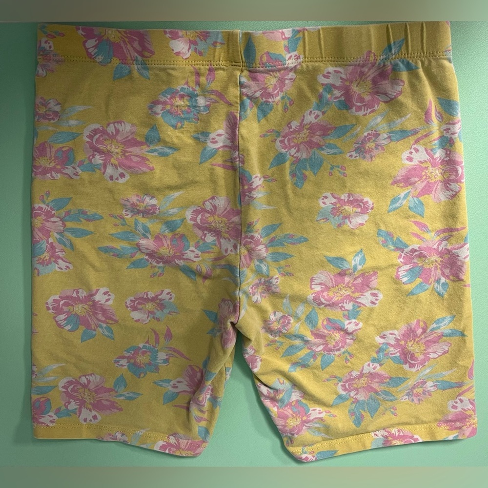 Bella & Birdie Yellow with Pink Flower Biker Shorts, Girl Size 12-14, Kids Short